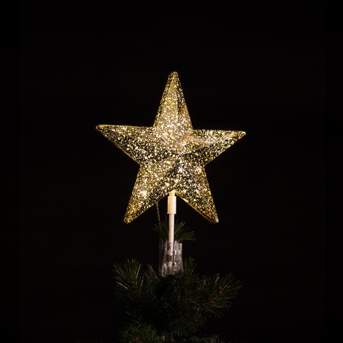 Visuel 1 du produit Cimier de sapin de Noël coloris argent étoile LED blanc chaud à piles intérieur - 21,6 x 5,8 x 21 cm