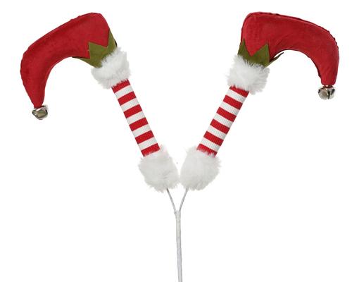 Visuel 1 du produit Jambes de lutin XL à piquer en velours rouge et blanc - 22 x 4 x 23 cm