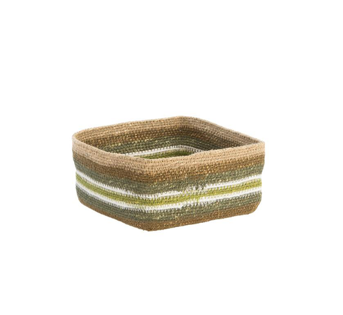 Visuel 1 du produit Corbeille de rangement carrée lignes coloris multicolore en osier - 22 x 22 x 10 cm