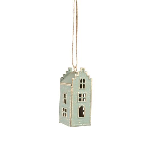 Visuel 1 du produit Suspension forme maison haute en métal vert d’eau - 4,3 x 4,3 x 10 cm