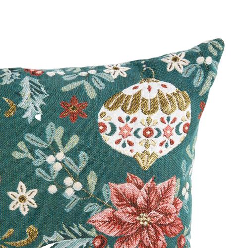 Visuel 1 du produit Coussin en coton et polyéthylène vert à motif floral et boule de Noël Ruban - 50 x 35 cm