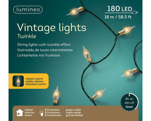 Visuel 2 du produit Guirlande lumineuse vintage 180 LED blanc orangé sur câble vert - 17,9 m