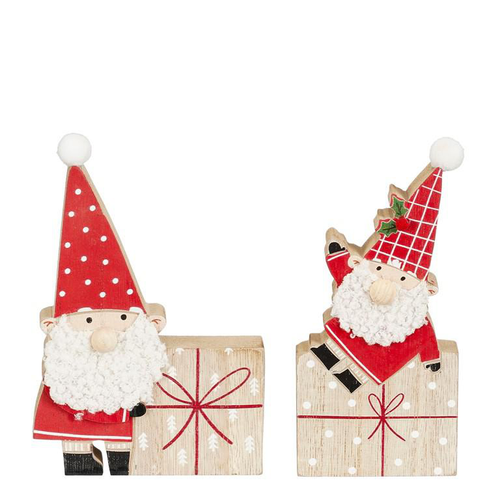 Visuel 1 du produit Père Noël rouge et cadeau en bois - 16 x 11 x H 3 cm