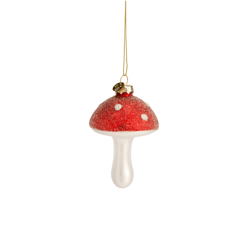 Visuel 1 du produit Champignon givré à suspendre en verre rouge et blanc - 6,8 x 6,8 cm