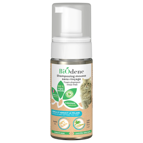 Visuel 1 du produit Shampooing mousse pour chat sans rinçage Biodène – 125 ml