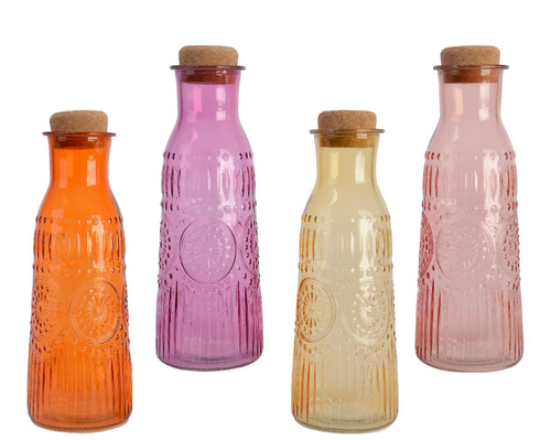 Visuel 1 du produit Carafe à eau 1 L en verre transparent coloré avec bouchon en liège - Ø 9,5 x H 27 cm