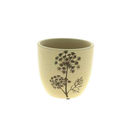 Visuel 1 du produit Cache-pot en céramique beige à motif d’angélique - Ø 13,5 x H 12,5 cm