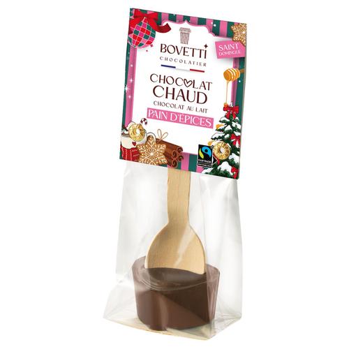 Visuel 1 du produit Chocolat chaud individuel au chocolat au lait et pain d’épices bio Bovetti avec cuillère - 35 g