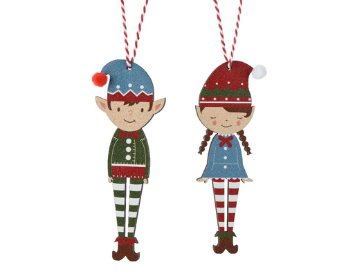 Visuel 1 du produit Figurine lutin en bois rouge, vert, bleu à suspendre - 4,5 x 0,5 x 13 cm