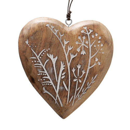 Visuel 1 du produit Pendentif décoratif cœur Fjona coloris marron en bois de manguier - 10 x 3 x 10 cm