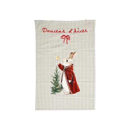 Visuel 1 du produit Torchon en coton avec motif lapin Douceur d’hiver - 70 x 50 cm