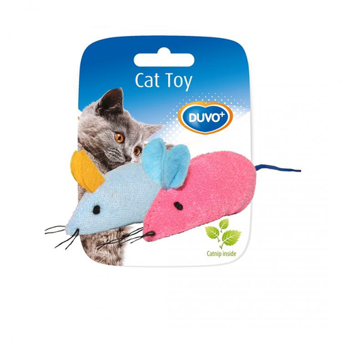 Visuel 1 du produit Jouet pour chat coloris bleu et rose souris en peluche Duvoplus x 2 - 6 x 5 x 3 cm