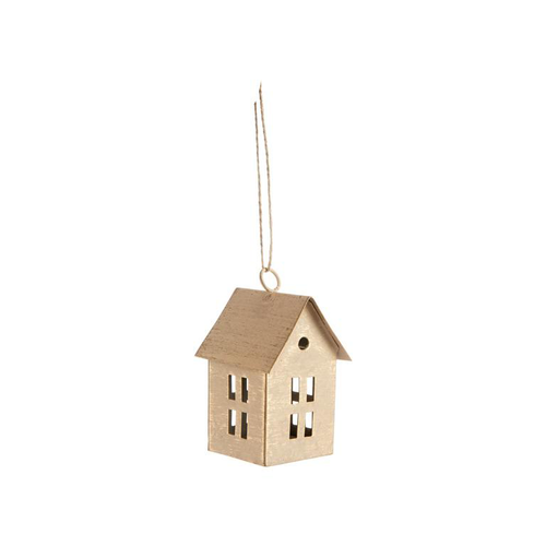 Visuel 1 du produit Décoration à suspendre moyenne maison en métal beige - 5 x 4,5 x 8 cm