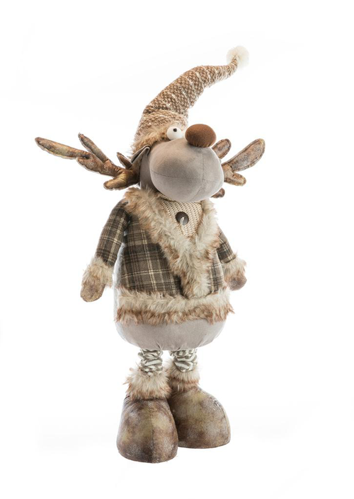 Visuel 1 du produit Renne fille télescopique en tissu avec manteau chiné gris et brun - 33 x 25 x 138 cm