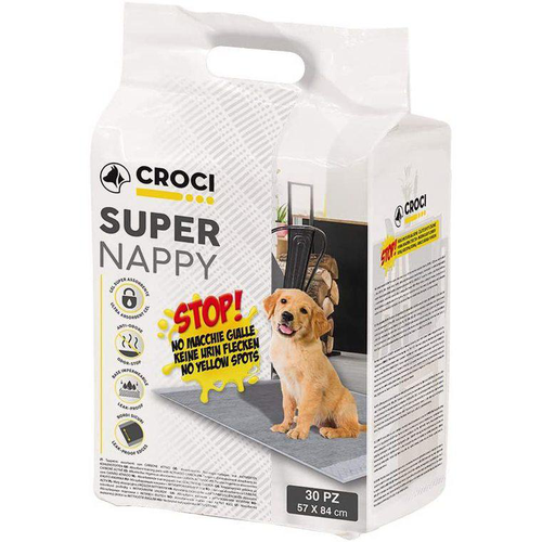 Visuel 1 du produit Lot de 30 tapis hygiéniques pour chien super nappy au charbon actif 30 pièces Crocy - 84 x 57 cm