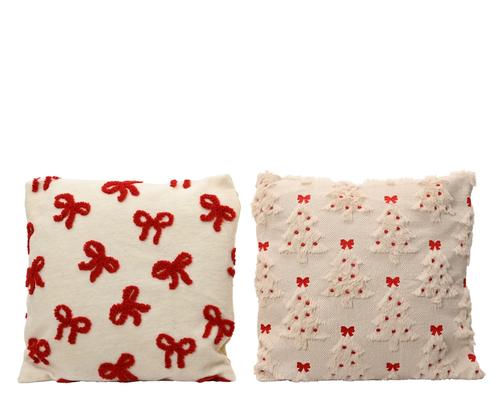 Visuel 1 du produit Coussin en polyester blanc à motif nœud rouge - 45 x 45 cm