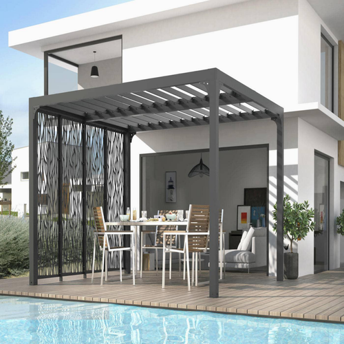 Visuel 2 du produit Pergola bioclimatique coloris gris en aluminium - 3,6 x 3 m