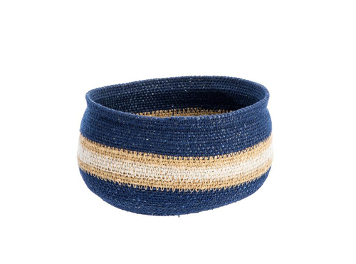 Visuel 1 du produit Corbeille de rangement ronde rayée coloris multicolore en osier - 20 x 20 x 12 cm