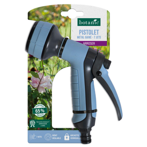 Visuel 1 du produit Pistolet en métal gainé botanic® - 7 jets avec débit réglable et gâchette verrouillable