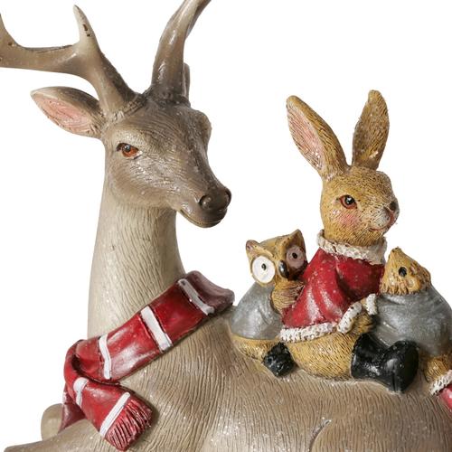 Visuel 3 du produit Figurine cerf avec animaux de la forêt en résine marron Greg - 16 x 6,5 x 12,5 cm