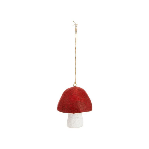 Visuel 1 du produit Décoration à suspendre champignon en coton mâché rouge - Ø 8,3 x H 12,5 cm