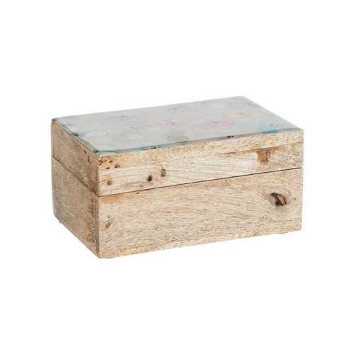 Visuel 1 du produit Boîte en bois de manguier à décor floral pêche moyen modèle - 16 x 11 x 7,5 cm