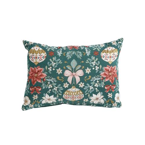 Visuel 2 du produit Coussin en coton et polyéthylène vert à motif floral et boule de Noël Ruban - 50 x 35 cm