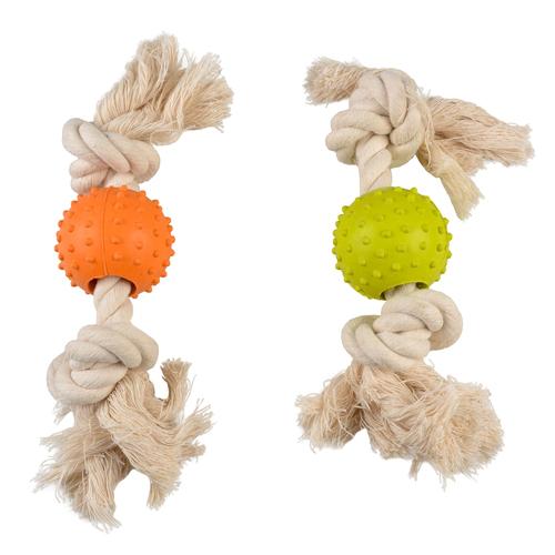 Visuel 2 du produit Jouet pour chien en corde et caoutchouc coloris multicolore corde et balle Duvoplus - 27 x 5 x 5 cm