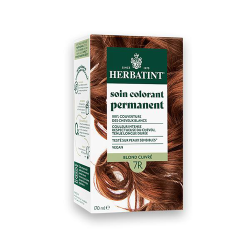 Visuel 1 du produit Coloration permanente pour cheveux blond cuivré 7R aux extraits végétaux biologiques vegan Herbatint - 170 ml