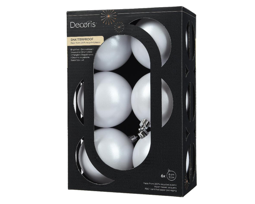 Visuel 1 du produit Ensemble de 6 boules en plastique recyclé blanc d’hiver brillant et mat - Ø 8 cm