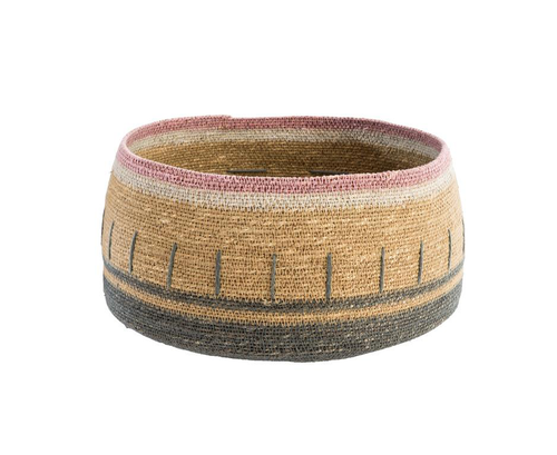 Visuel 1 du produit Corbeille de rangement ronde lignes coloris multicolore en osier - 30 x 30 x 17 cm