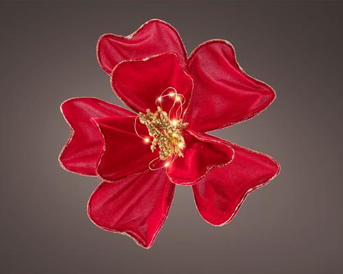 Visuel 1 du produit Fleur décorative en velours rouge à micro LED - Ø 30 x H 30 cm