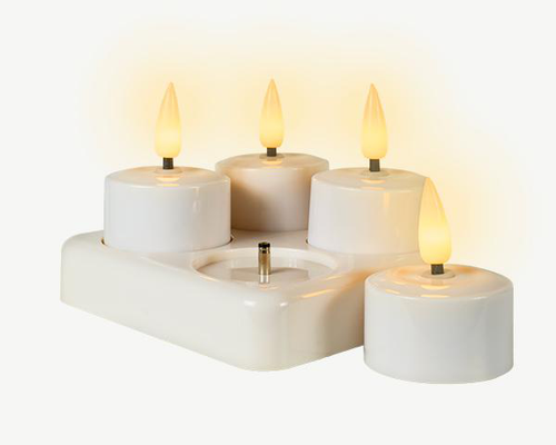 Visuel 1 du produit Ensemble de 4 bougies LED rechargeables à effet flamme blanc chaud - Ø 4 x H 5 cm