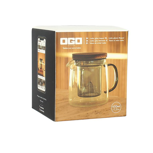 Visuel 2 du produit Théière en verre borosilicate transparent avec infuseur et couvercle en acacia Laska - 450 ml