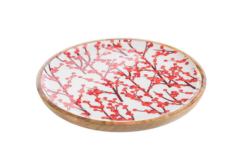 Visuel 1 du produit Plateau rond de table baies coloris rouge en bois de manguier - 30 x 30 x 3 cm