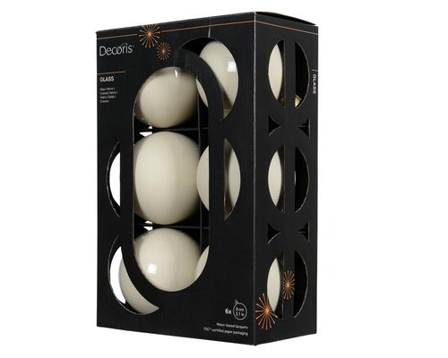 Visuel 1 du produit Pack de 6 boules de Noël brillantes et mates en verre blanc laine - Ø 8 cm