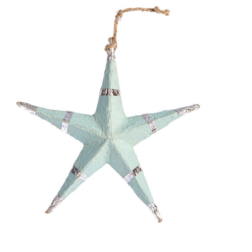 Visuel 1 du produit Suspension étoile 5 branches coloris bleu en papier mâché - 13 x 13 cm