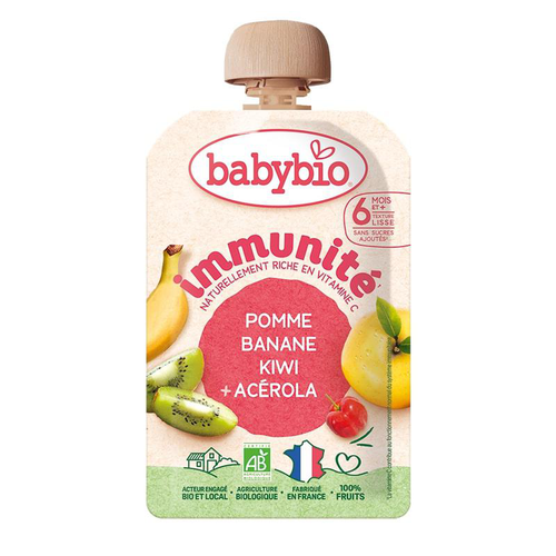 Visuel 1 du produit Gourde de purée de fruits bio pomme banane kiwi acérola Babybio immunité - 100 g