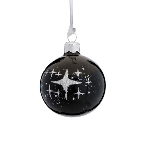 Visuel 2 du produit Boule en verre noir pourtour étoiles - Ø 6 cm
