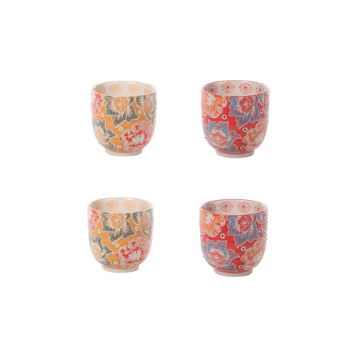 Visuel 1 du produit Coffret de 4 gobelets en grès décoré Zephyr - Ø 7 cm