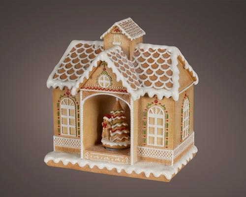 Visuel 1 du produit Maison boîte à musique décor biscuit en polyrésine beige - 20 x 30 x 32 cm