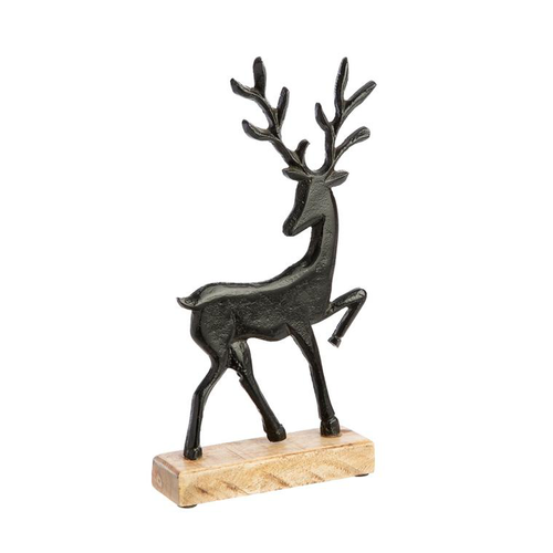 Visuel 1 du produit Décoration Renne en métal avec socle en bois - 31 x 18 x 6 cm