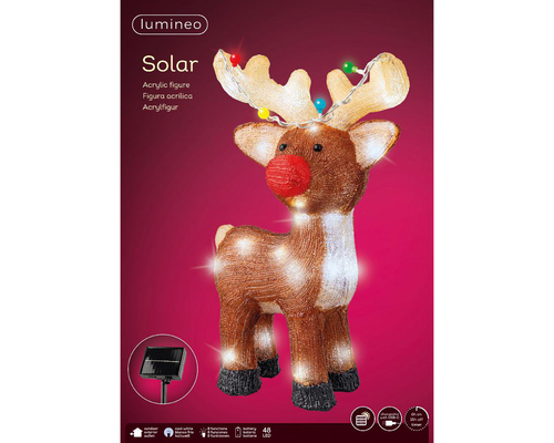 Visuel 2 du produit Renne lumineux solaire en acrylique marron à 48 LED blanc froid pour extérieur - 47 cm