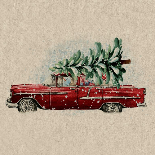 Visuel 1 du produit 20 serviettes 2 plis en papier recyclé Car Xmas tree - 33 x 33 cm