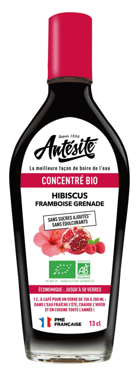 Visuel 1 du produit Concentré bio Hibiscus Framboise Grenade Antésite - Bouteille de sirop de 13 cl