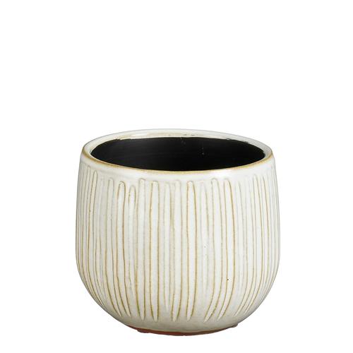 Visuel 1 du produit Pot rond cannelé coloris beige en céramique Pablo Mica Decorations - 12 x Ø 14 cm