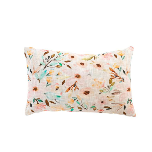 Visuel 1 du produit Coussin décoratif en coton coloris multicolore avec un motif fleuri aquarellé – 50 x 30 cm