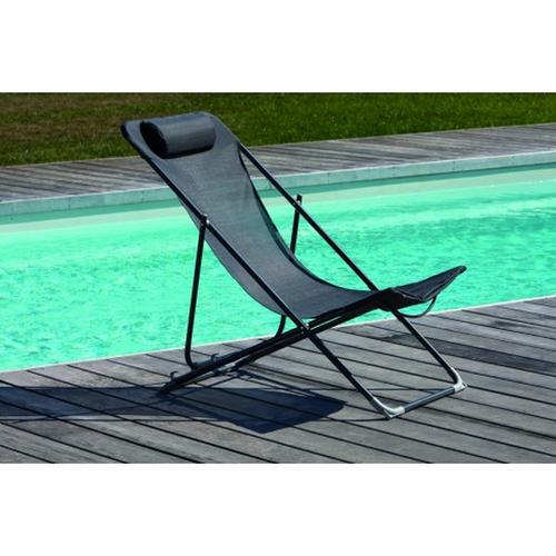 Visuel 3 du produit Chilienne en acier graphite et toile textylène grise - 122 x 60 cm