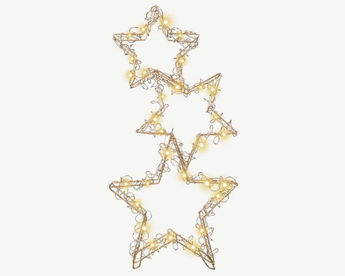 Visuel 1 du produit Décor lumineux intérieur 3 étoiles câble argent à 30 micro-LED blanc chaud sur piles - 40 cm