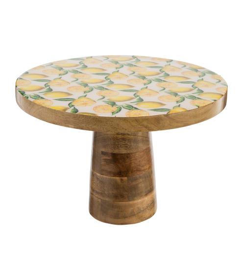 Visuel 1 du produit Plat à tarte en bois de manguier émaillé blanc à décor citron jaune - Ø 30 cm